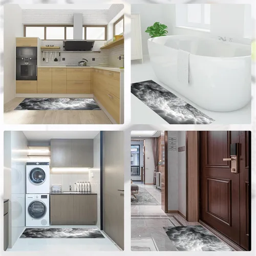 Miniatura 7 de Kitchen Mats for Floor 2 Piece Set 3D Abstract Cloud Sea Non Slip Kitchen Rugs Washable Retro Geometric Space Floor Mats Charcoal Gray Area Rug