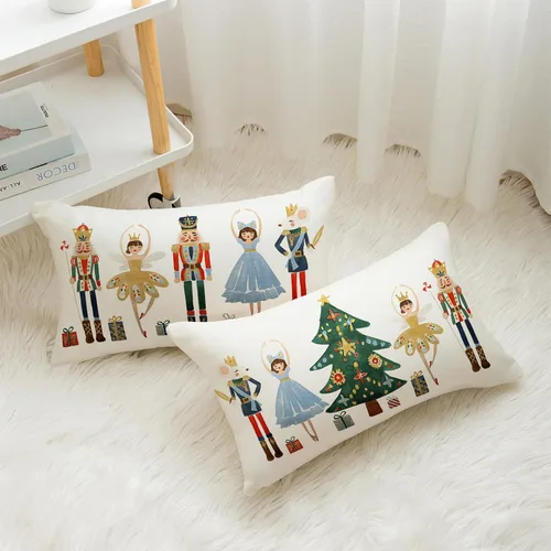 Miniatura 3 de Juego de 2 fundas de almohada de Feliz Navidad de 12 x 20 pulgadas, fundas de almohada de cascanueces de Navidad, fundas de cojín de invierno
