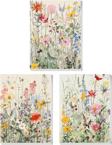 Kit de pintura por números para adultos con marco de madera, kit de pintura por números de flores silvestres para adultos, kit de pintura acrílica