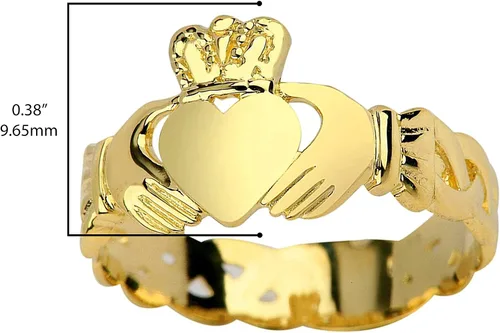 Miniatura 3 de Anillo de amistad, compromiso o boda de Claddagh de oro amarillo de 10 quilates con banda de nudo Trinity, talla 5-12, Metal