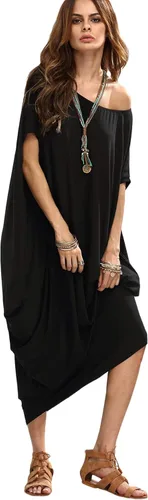 Miniatura 4 de Verdusa Vestido largo para mujer, con cuello estilo bote amplio, de gran tamaño, caftán, con manga murciélago
