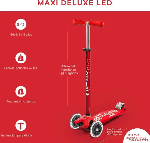 Miniatura 5 de Micro Kickboard – Maxi Deluxe LED – Monopatín pequeño de tres ruedas, inclinado a girar, diseño suizo para niños con ruedas con luces LED activadas