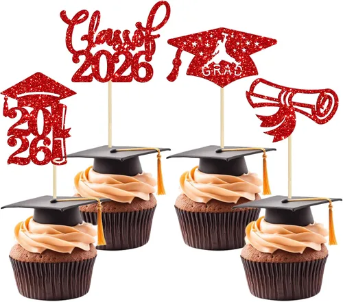 Miniatura 31 de 24 piezas 2026 decoraciones para cupcakes de graduación 2026 con purpurina clase de 2026 para graduación de graduación para felicitaciones 2026