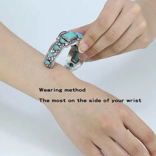 Miniatura 6 de Pulsera de turquesa comprimida con base chapada en rgentium antiguo para mujer, joyería de moda