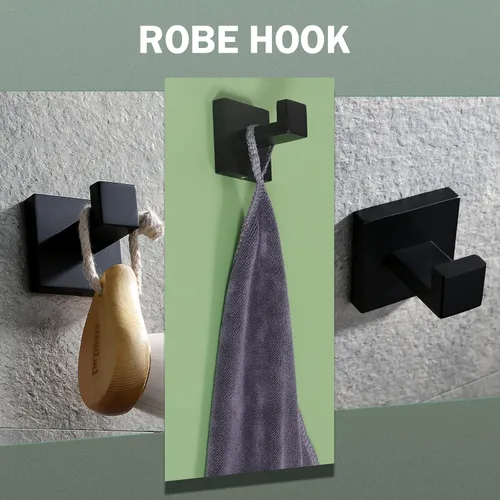 Miniatura 6 de VELIMAX Juego de 4 piezas de accesorios de baño de acero inoxidable de alta calidad, juego de toallero montado en la pared, negro mate, 24 pulgadas