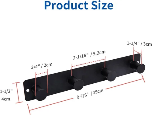 Miniatura 2 de Perchero pequeño montado en la pared, ganchos negros adhesivos y atornillados, ganchos de pared de acero inoxidable para colgar sombreros, toallas