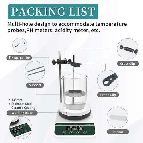 Miniatura 4 de Lab Digital - Agitador magnético de 590 ℉/590.0 °F para placa caliente, mezclador magnético de 3 L, ajuste de sincronización de placa calefactora