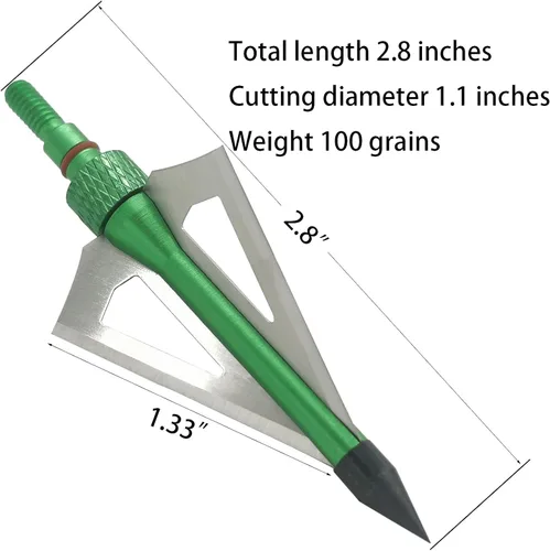 Miniatura 2 de Cabezas Anchas de Caza 12UN 100 Granos Cabezas de Flecha para Atornillar 3 Cuchillas Puntas de Flecha Compatibles con Ballesta y Arco Compuesto + 1