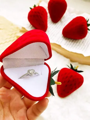 Miniatura 4 de Wowagoga Caja de anillo de fresa en forma de fresa anillo de terciopelo caja de almacenamiento de joyería caja de regalo, anillo pendientes joyería