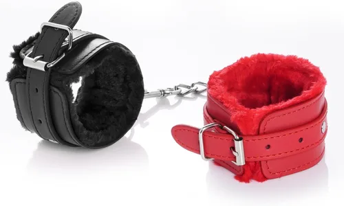 Miniatura 3 de Rbenxia Esposas de muñeca para adultos de cuero PU cinturón de sujeción de esposas Negro & rojo