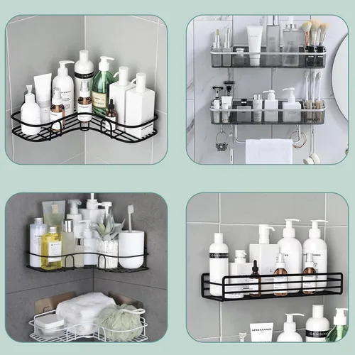Miniatura 3 de 4 PCS Organizador de Ducha de Esquina con Pegatina Adhesiva Gancho de Repuesto, para Organizador de Ducha Estante de Baño Repisa Jabonera Cesta 3