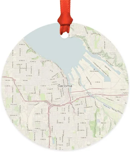 Miniatura 41 de Andaz Press Mapa de la ciudad de Estados Unidos redondo de madera natural MDF ornamento de Navidad, Akron, Ohio Vintage Mapa, 1 paquete, larga