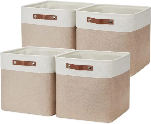 Miniatura 38 de DULLEMELO Juego de 4 cubos de almacenamiento, cesta de almacenamiento de tela para estantes, armario, cuarto del bebé, almacenamiento de juguetes