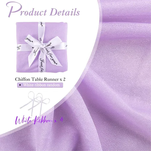Miniatura 2 de Paquete de 2 caminos de mesa de gasa lavanda de 30 x 120 pulgadas, tela transparente romántica para decoraciones de boda, baby shower de 10 pies