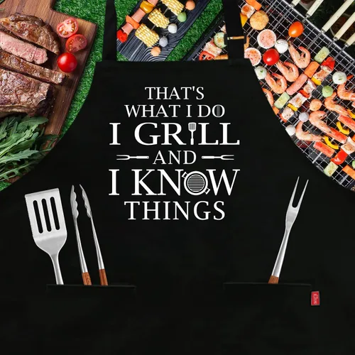 Miniatura 2 de Divertidos delantales de parrilla para hombres, delantal de cocina para barbacoa con 2 bolsillos, correa ajustable para el cuello y lazos de 40