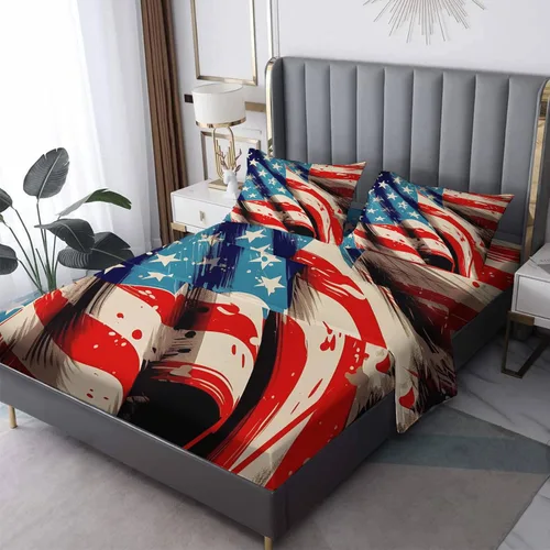 Sábanas de bandera estadounidense tamaño individual – Juego de sábanas de la bandera de Estados Unidos para niños y niñas, juego de sábanas de