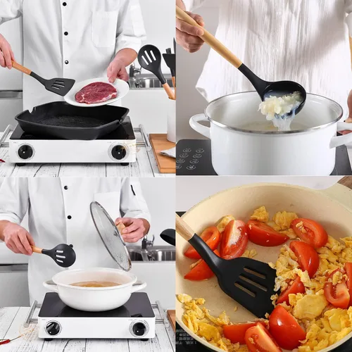 Miniatura 3 de Juego de utensilios de cocina, juego de utensilios de cocina, cuchara, espátula, 446 ℉ resistente al calor, 12 piezas antiadherentes de silicona