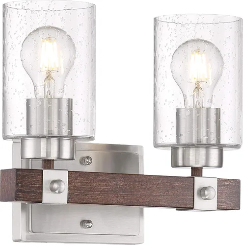 Miniatura 6 de Nuvo 60/6961 - Acabado de madera de níquel cepillado y nuez moscada con vidrio transparente sembrado, 1 luz