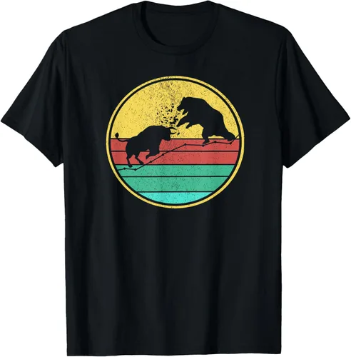 Camiseta retro vintage Bull vs Bear Stock Market Investor Trader, Negro, S
