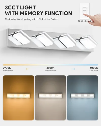 Miniatura 2 de VONLUCE Lámpara de tocador de baño, 3 luces LED modernas de tocador, luz de baño ajustable 3CCT con función de memoria, pantallas giratorias