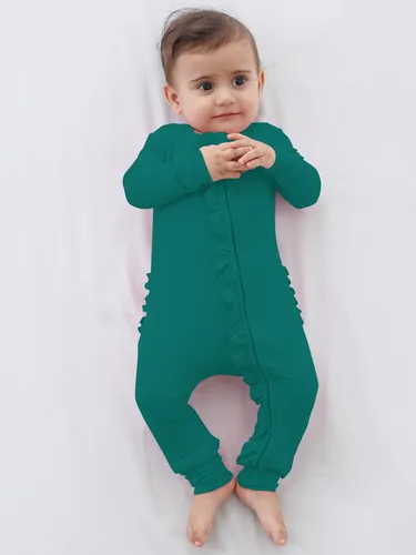 Miniatura 5 de GUISBY Mameluco de bambú de manga larga para bebé, sin pies, cremallera de 2 vías con volantes, para dormir de 0 a 24 meses