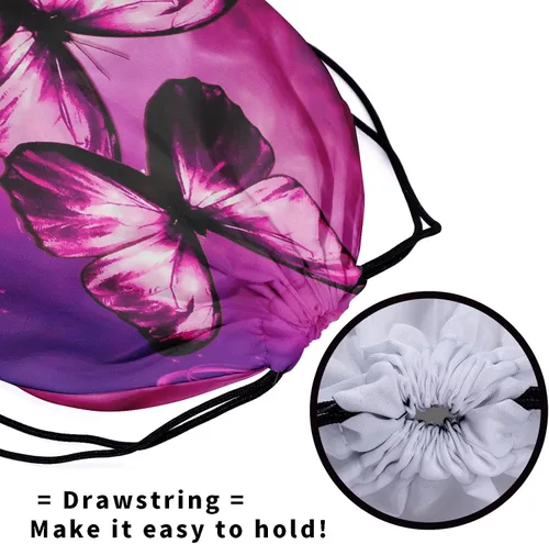 Miniatura 5 de Bolsa de agarre de gimnasia de piel de animal, bolsa de gimnasia con cordón ajustable, bolsa de cuerda para fauna silvestre, Mariposas Galaxy