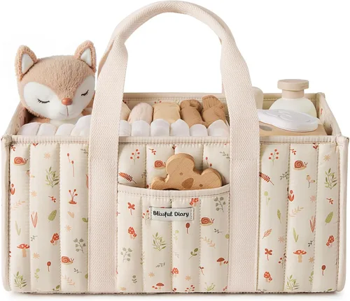 Miniatura 11 de Blissful Diary Organizador de pañales a cuadros, elegante cesta de almacenamiento para guardería, regalo para baby shower, artículos esenciales