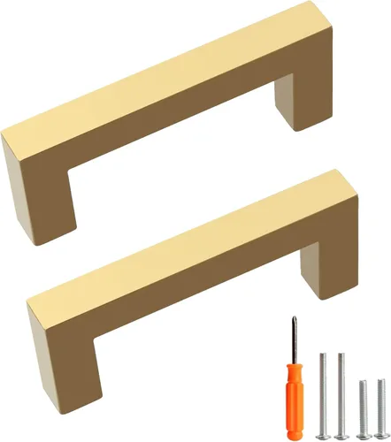 Miniatura 20 de Tiradores para gabinete dorados, manijas cuadradas para cajones, paquete de 2, manijas de acero inoxidable para cocina de 13-4/5 pulgadas, herrajes