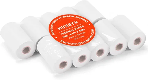 MUNBYN 2 1/4 x 50 pies de papel térmico (10 rollos), papel de recibo sin BPA, papeles de recibo térmico de 58 mm se ajustan a impresoras térmicas