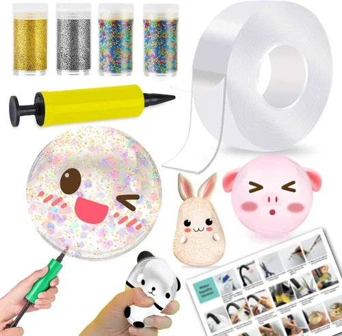Kit de burbujas de nano cinta, versión de globo de agua con cinta de doble cara de 9.8 pies y juguete de jeringa, kit de manualidades para niños de