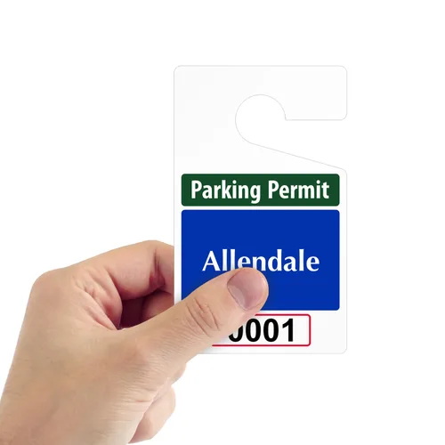 Miniatura 2 de SmartSign Paquete de 50 etiquetas colgantes personalizadas para permiso de estacionamiento con texto en inglés «Add Your Number» 3 x 5 pulgadas