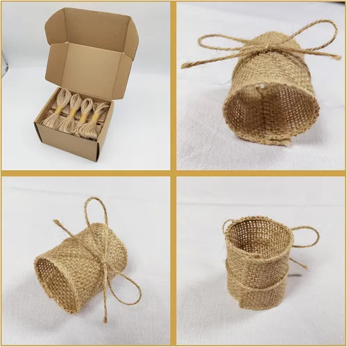 Miniatura 6 de Juego de 100 servilleteros de arpillera natural con cuerda de yute, servilletas desechables a granel, anillo rústico para mesas, decoraciones