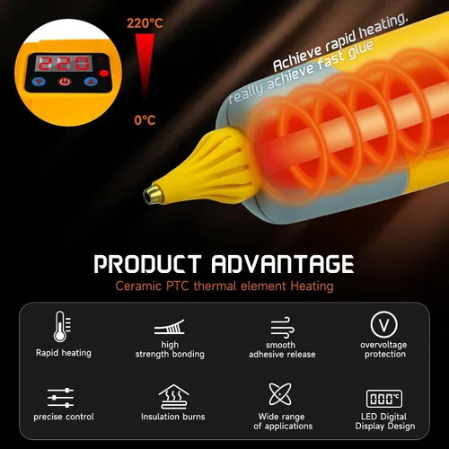 Miniatura 4 de Pistola de pegamento caliente inalámbrica para batería Dewalt de iones de litio de 18 V/20 V, pistola de aire caliente de 100 W con pantalla digital