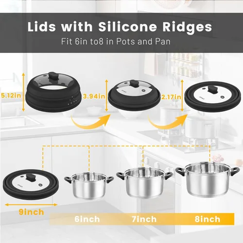 Miniatura 6 de Cubierta para salpicaduras de microondas, cubierta plegable de silicona para placa de microondas con vidrio para tapa protectora de salpicaduras