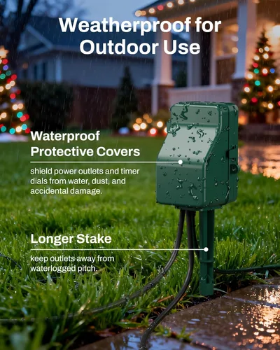 Miniatura 6 de BN-LINK Temporizador de estaca eléctrica para exteriores, impermeable, temporizador mecánico de 24 horas con 6 enchufes con conexión a tierra, cable
