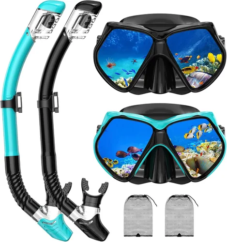 Miniatura 13 de Equipo de esnórquel para adultos, conjunto de esnórquel máscara de buceo con parte superior seca, gafas de natación para adultos con cubierta