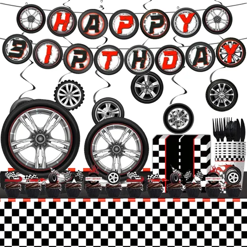 Decoración para fiesta de cumpleaños de coche de carreras, 172 piezas, suministros de fiesta de coche de carreras, platos, servilletas, vasos,