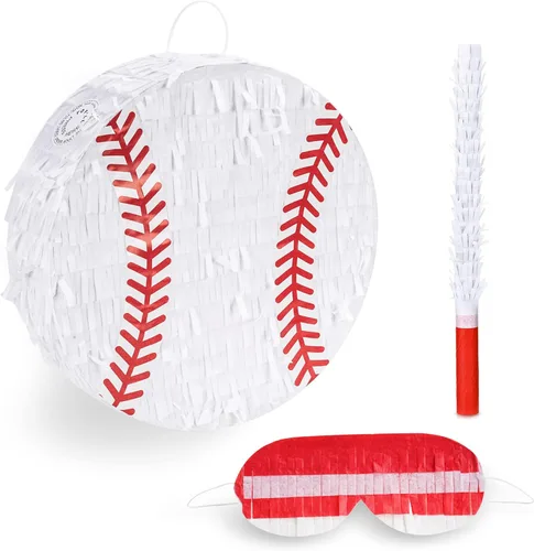 Miniatura 30 de Paquete de piñata de baloncesto de Birchio con venda y bate (13 x 13 x 4 Pulgadas), piñata de balón de fútbol para fiesta de cumpleaños de niños