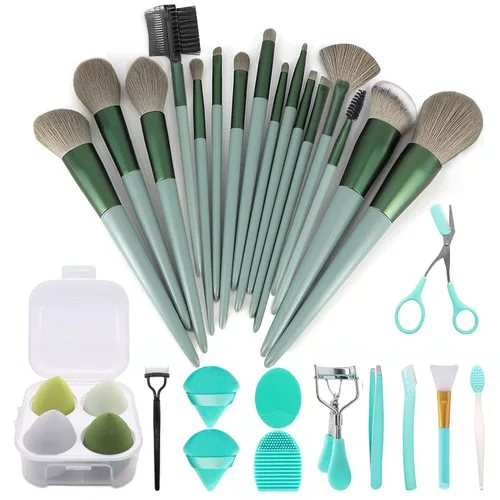 Miniatura 13 de Juego de 22 brochas de maquillaje, incluye brocha para base, brocha para sombras (azul, 22 piezas)