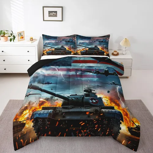 Miniatura 9 de Erosebridal Juego de edredón de plumón con bandera estadounidense, juego de ropa de cama con diseño militar para niños, adultos y hombres, camuflaje