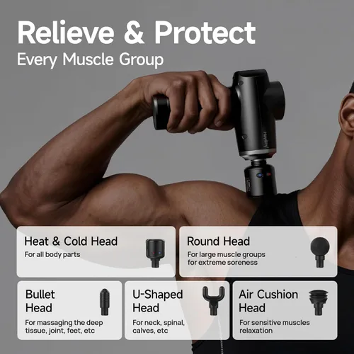 Miniatura 7 de HEYCHY Pistola de masaje de percusión para tejido profundo con calor y frío, masajeador de músculo portátil de mano, masajeador de percusión