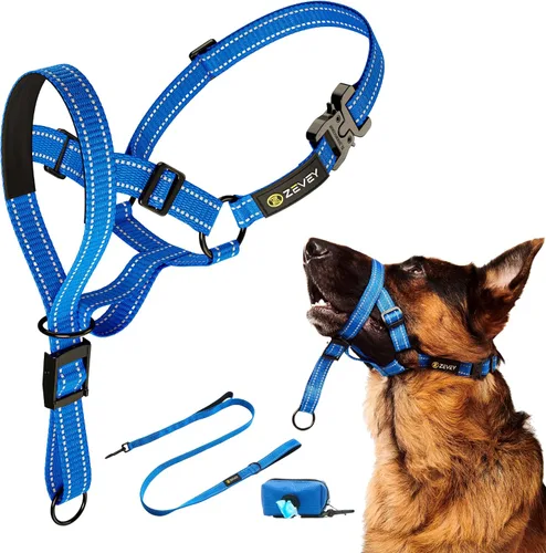 Miniatura 11 de Collar para la cabeza de perro con correa y correa de seguridad que detiene los tirones pesados de la correa, acolchado reflectante para la cabeza