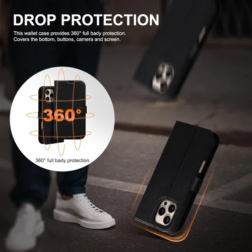 Miniatura 6 de Funda de cuero compatible con iPhone 16 Pro Max Cartera 6.9", cuero genuino 2 en 1, magnética, desmontable, a prueba de golpes, funda tipo folio