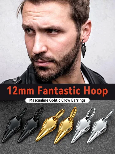 Miniatura 2 de FaithHeart Pendientes de tuerca Raven para mujeres y hombres, de acero inoxidable, punk gótico, nórdico, vikingo, con delicado embalaje de regalo