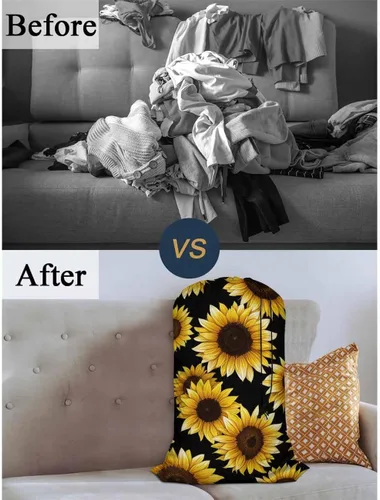 Miniatura 5 de Swono Cesta de lavandería de gran capacidad, diseño de girasoles, ramo romántico de hojas florales clásicas, cestas de almacenamiento