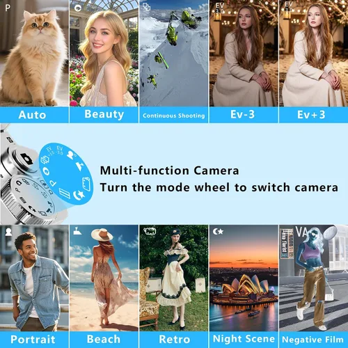 Miniatura 7 de Cámara digital 4K para fotografía con tarjeta de 64 GB, cámara de enfoque automático de 64 MP para YouTube, pantalla abatible de 180° de 2.88 Negro