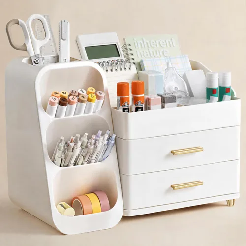 HBlife Desk Organizer with Pen Pencil Holder for Desk, Pen Organizer with 2 Drawers, Desk Organizers and Accessories with 4 Compartments, Desktop