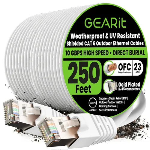 Miniatura 20 de GEARit Cable Ethernet Cat6 para exteriores (75 pies), 23AWG cobre puro, FTP, LLDPE, impermeable, enterramiento directo, subterráneo, resistente a
