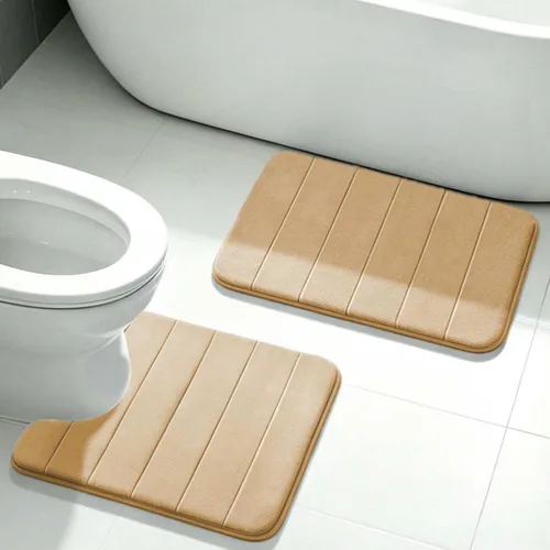 Miniatura 7 de Juego de 2 alfombras de baño de espuma viscoelástica, súper suaves, absorbentes, de secado rápido, alfombras de baño de espuma viscoelástica