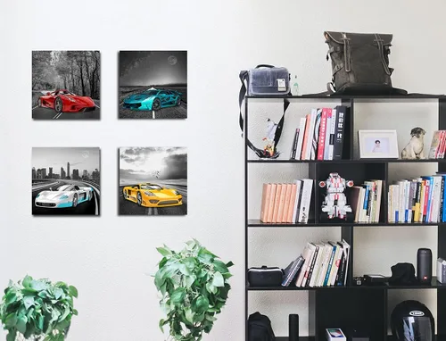 Miniatura 4 de Rtriel Imágenes de automóvil en blanco y negro, impresiones en lienzo de autos de carreras para hombres, adolescentes y niños, decoración de pared